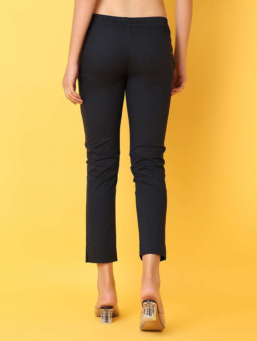 Women Solid Mid Rise Slim Fit Tapered Pant - 21609331 -  Standard Image - 3
