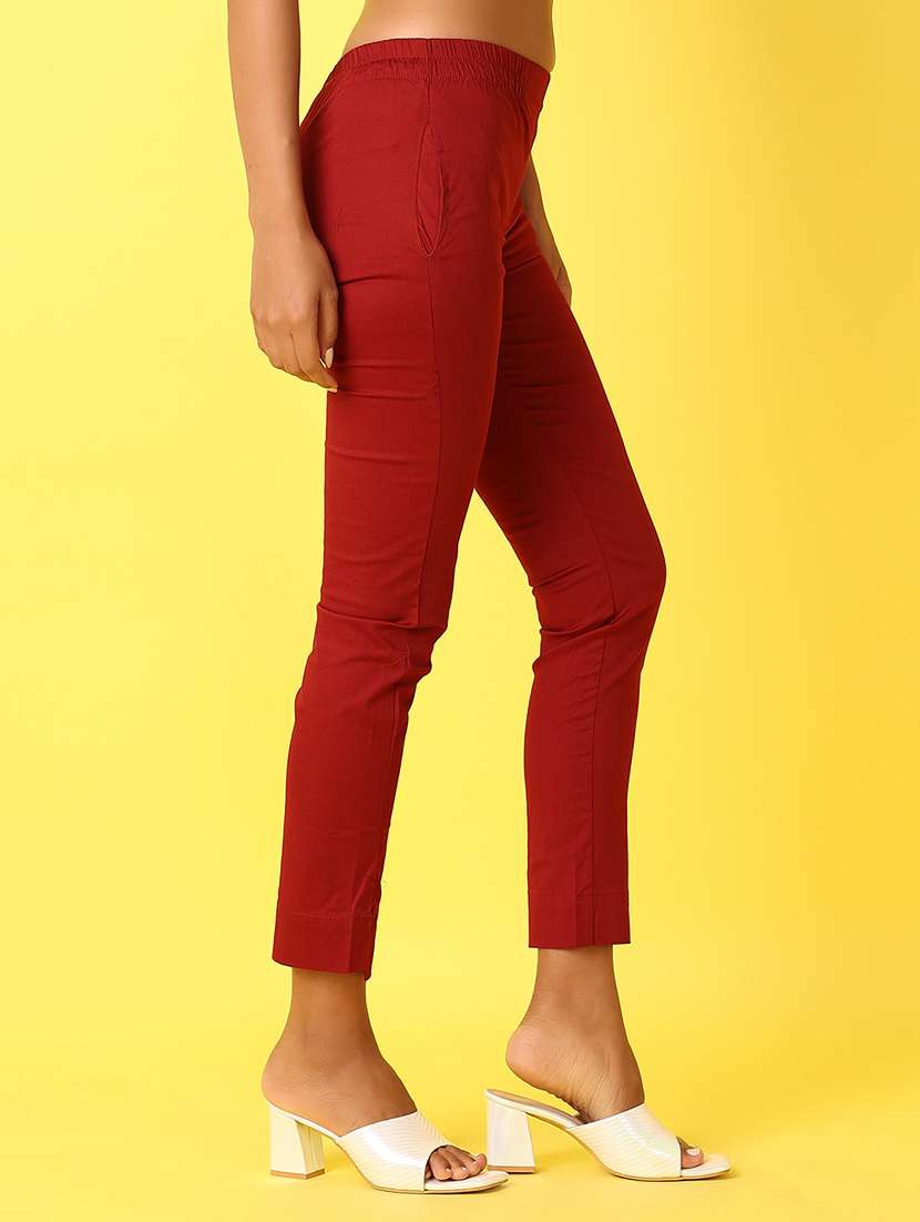 Women Solid Mid Rise Slim Fit Tapered Pant - 21609333 -  Standard Image - 3
