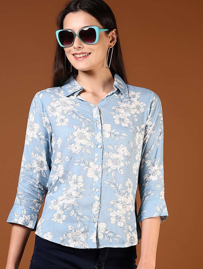 women printed three quarter sleeve regular shirt