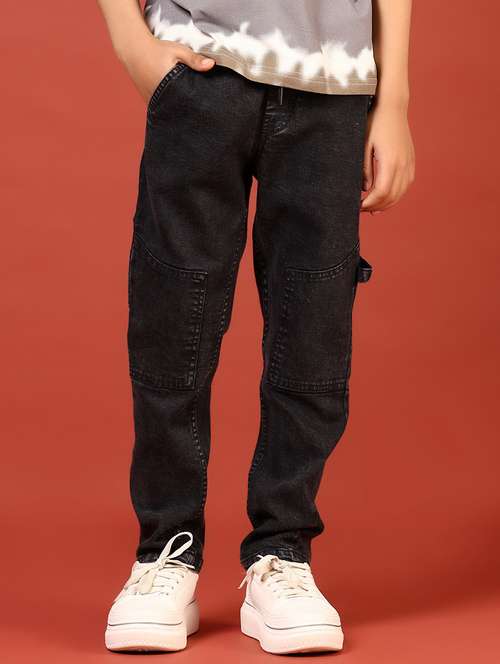 boys solid mid rise relaxed fit denim cargo - 21609445 -  Standard Image - 0
