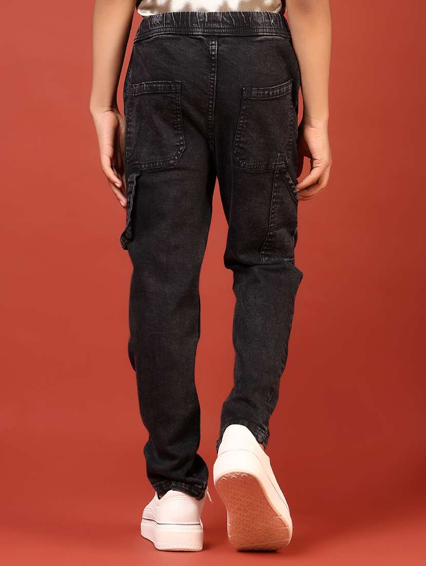 boys solid mid rise relaxed fit denim cargo - 21609445 -  Standard Image - 3