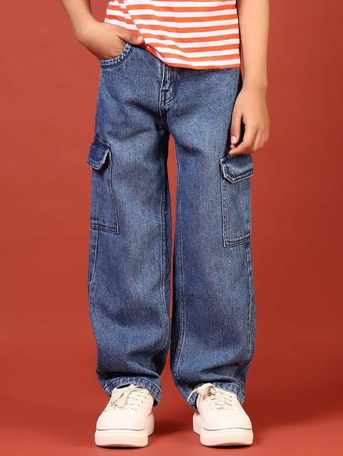 boys solid mid rise relaxed fit denim cargo - 21609446 -  Standard Image - 0