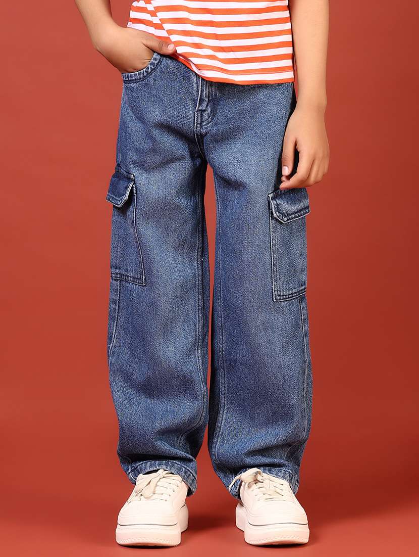 boys solid mid rise relaxed fit denim cargo