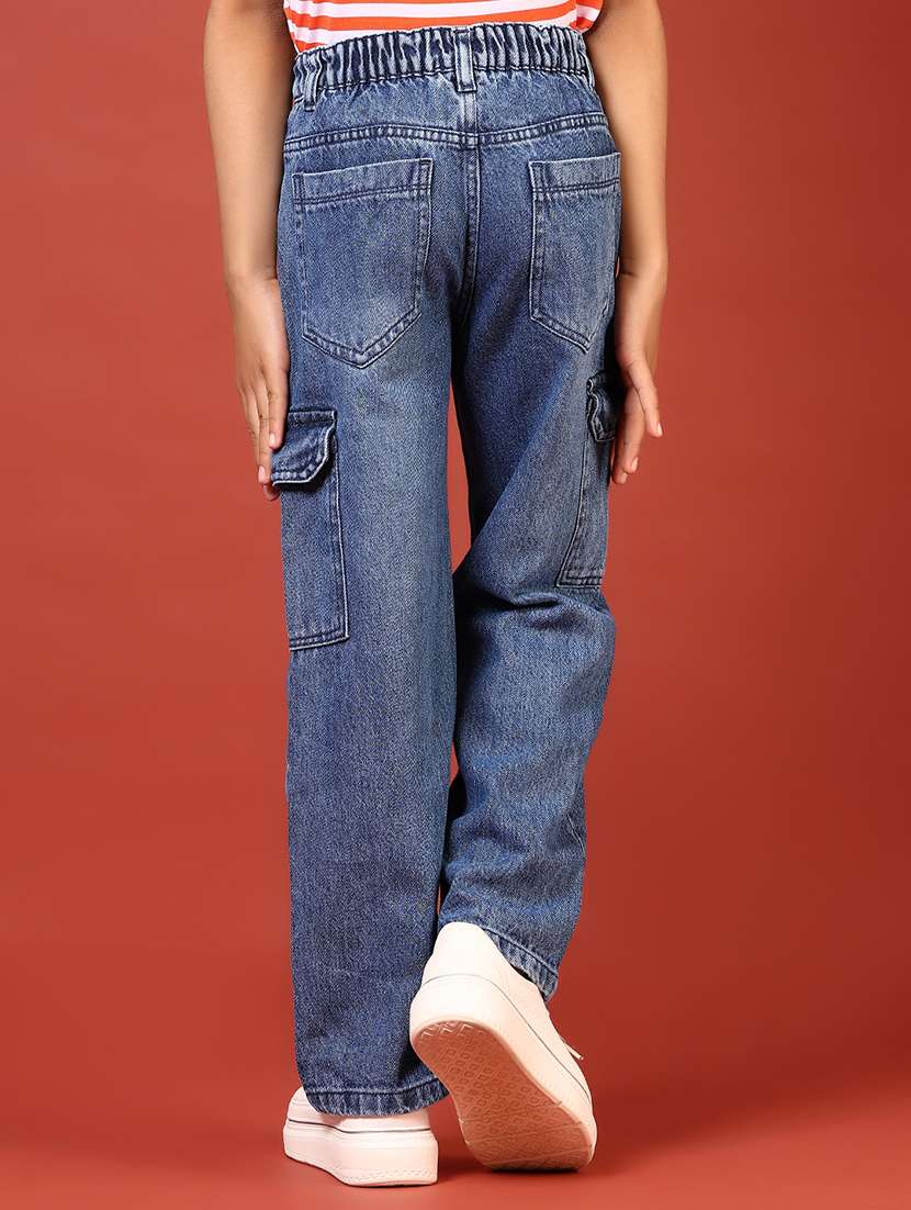 boys solid mid rise relaxed fit denim cargo - 21609446 -  Standard Image - 3
