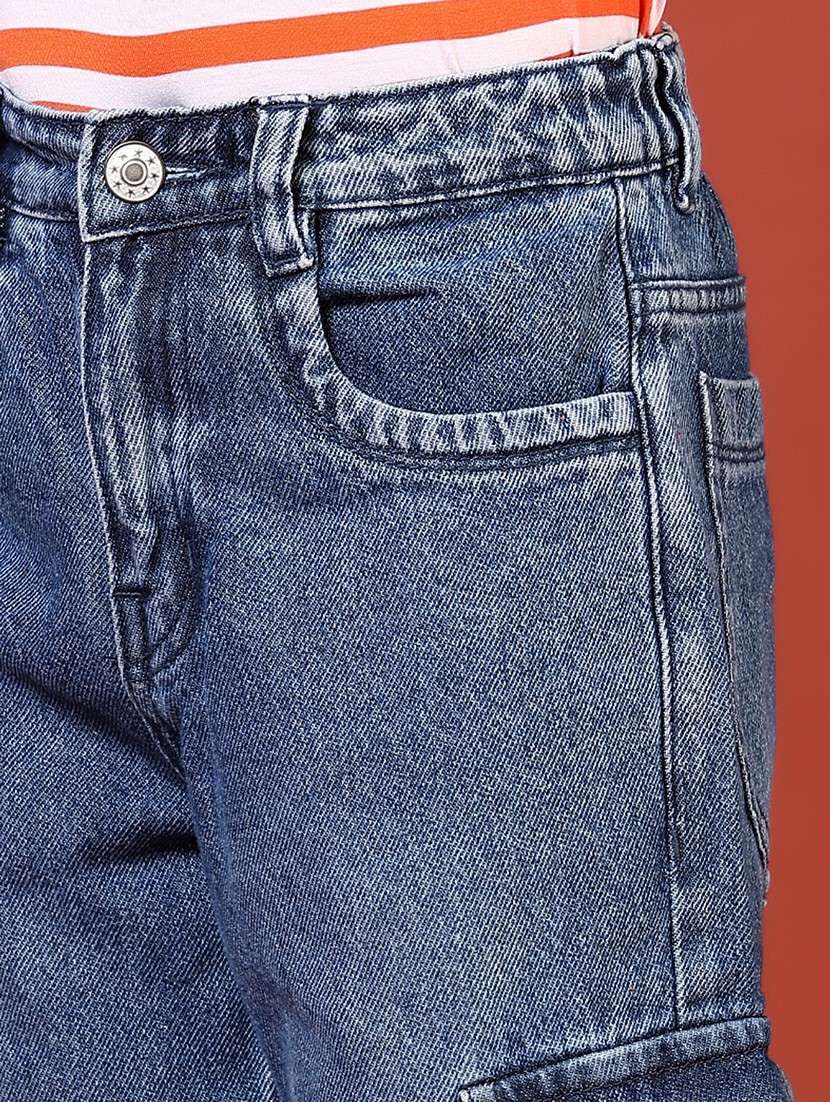 boys solid mid rise relaxed fit denim cargo - 21609446 -  Standard Image - 5