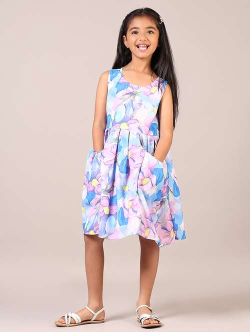 girls floral printed sleeveless frock with pocket - 21609560 -  Standard Image - 0