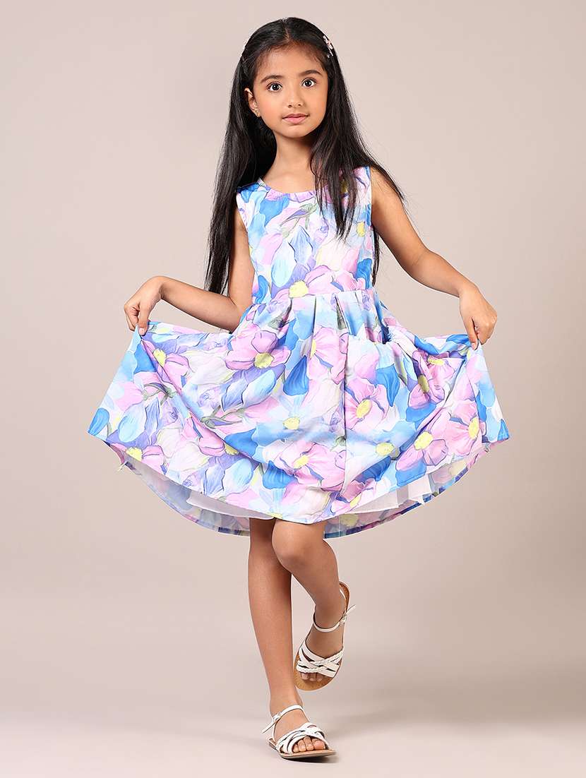 girls floral printed sleeveless frock with pocket - 21609560 - Standard Image - 3