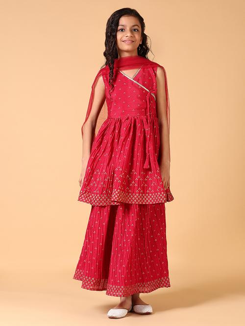girls printed kurta sharara set with dupatta - 21609633 - Standard Image - 0