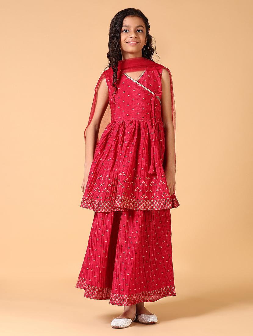 girls printed kurta sharara set with dupatta