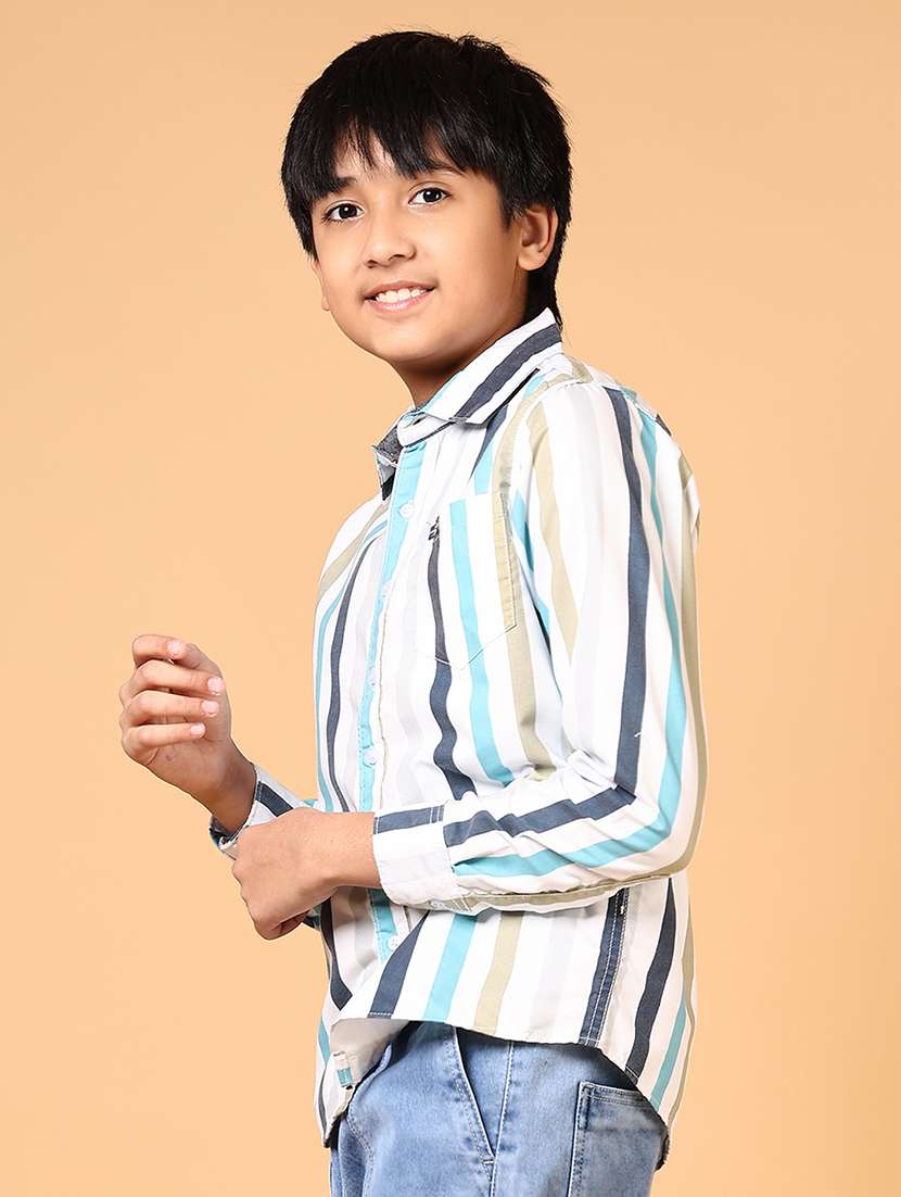 Boys Striped Long Sleeves Collared Shirt