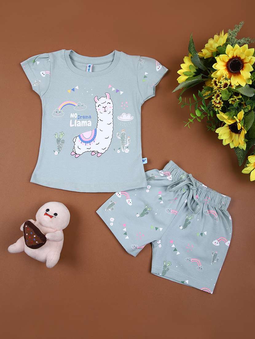 girls printed shorts & top set co-ord set