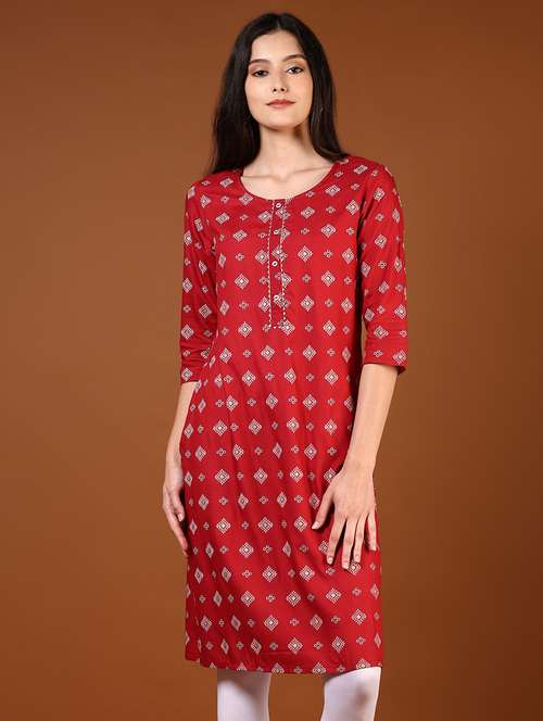 women three quarter sleeve straight kurta - 21609824 -  Standard Image - 0