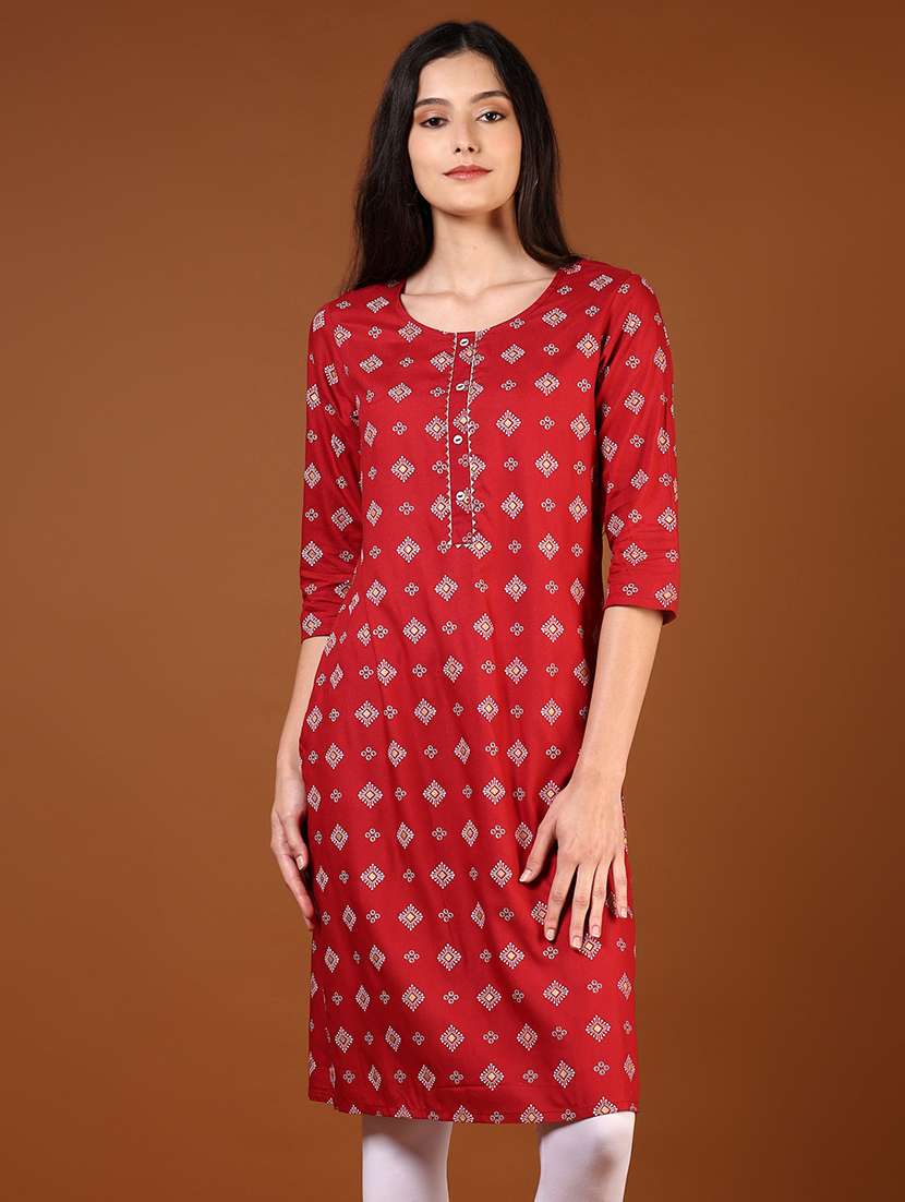 women three quarter sleeve straight kurta