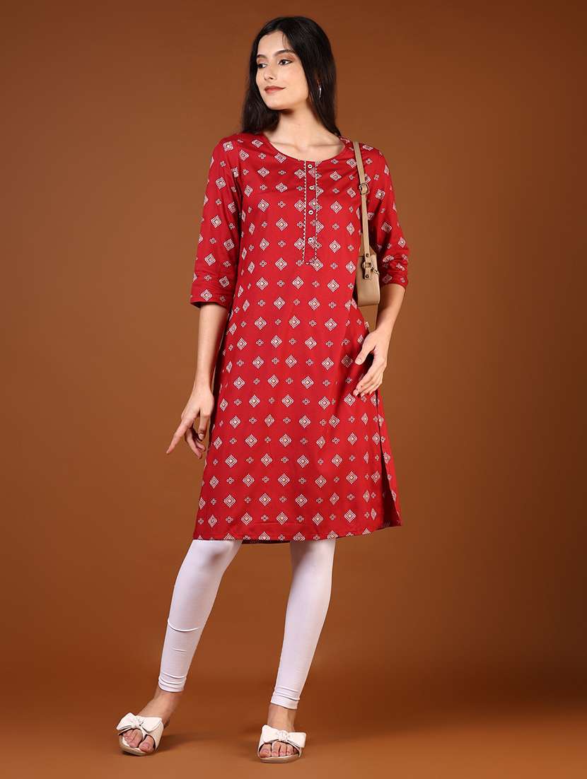 women three quarter sleeve straight kurta - 21609824 -  Standard Image - 3