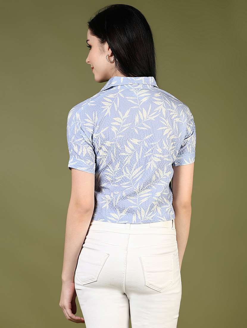 women printed collared short sleeve crop shirt - 21609859 -  Standard Image - 3