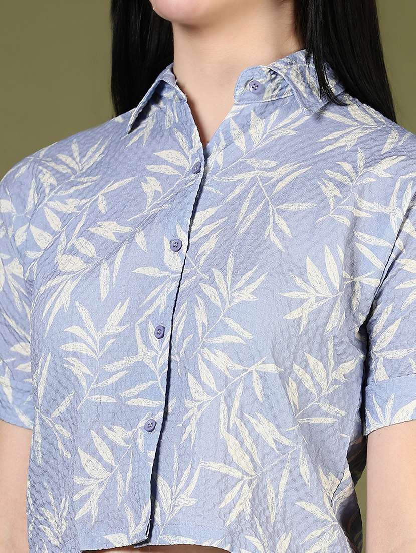 women printed collared short sleeve crop shirt - 21609859 -  Standard Image - 5