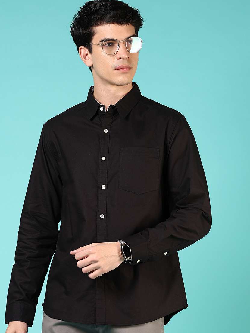 men solid collared long sleeve casual shirt - 21609917 - Zoom Image - 0