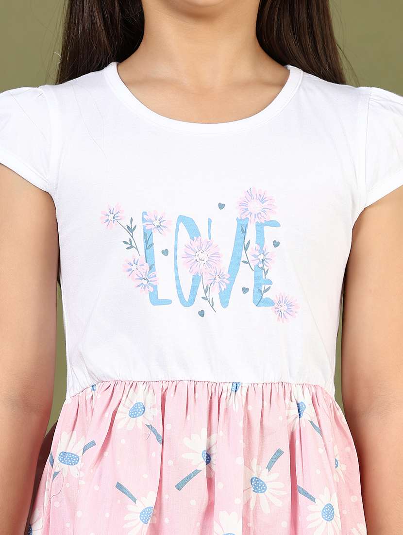 girls floral printed round neck frock - 21609947 - Standard Image - 5