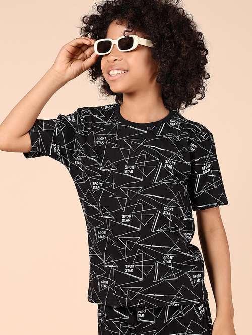 boys black printed short sleeve co-ords set - 21609955 - Standard Image - 0
