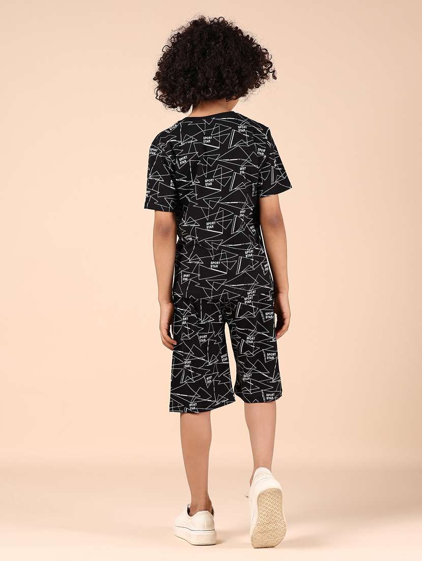 boys black printed short sleeve co-ords set - 21609955 - Standard Image - 3