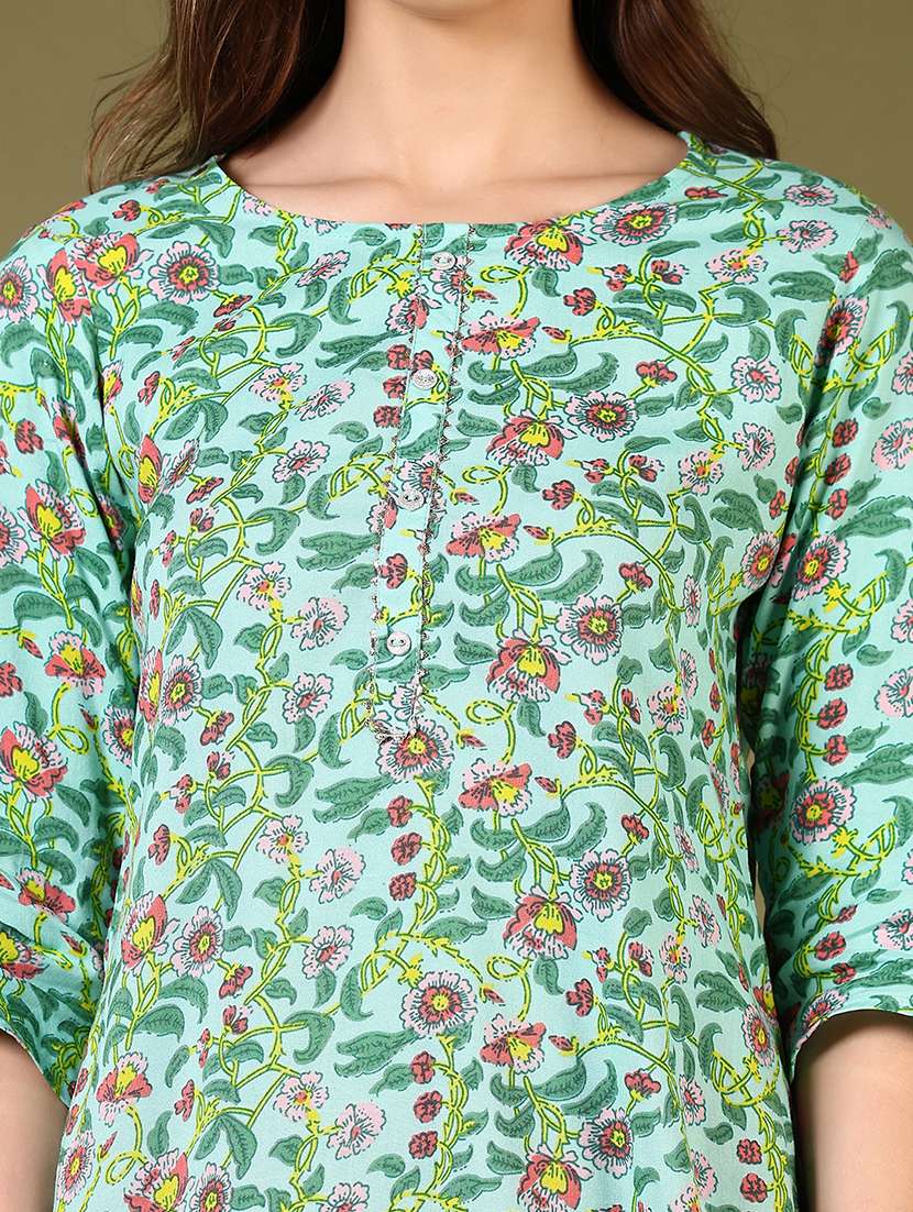 women printed three quarter sleeve kurta - 21609984 -  Standard Image - 5