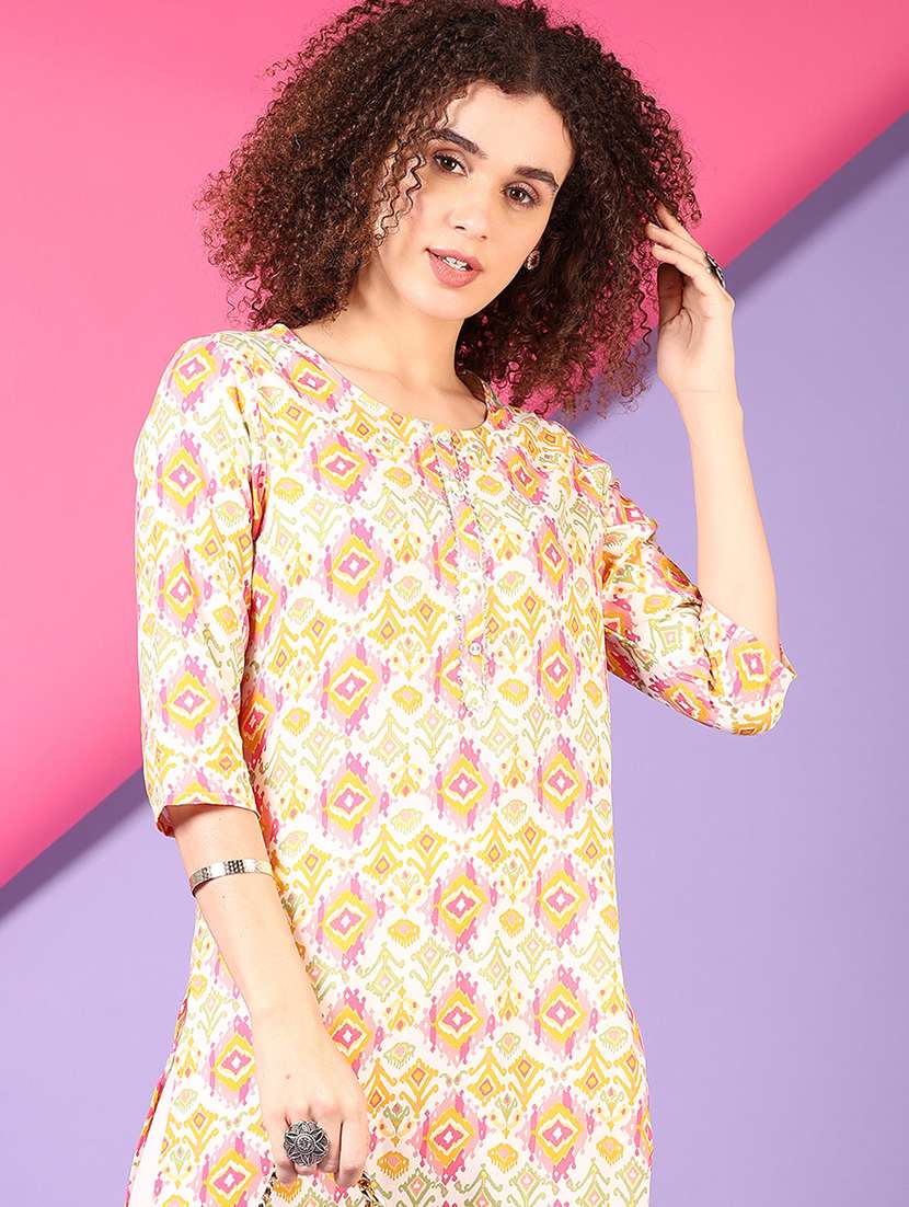women three quarter sleeve straight kurta - 21610019 -  Standard Image - 3