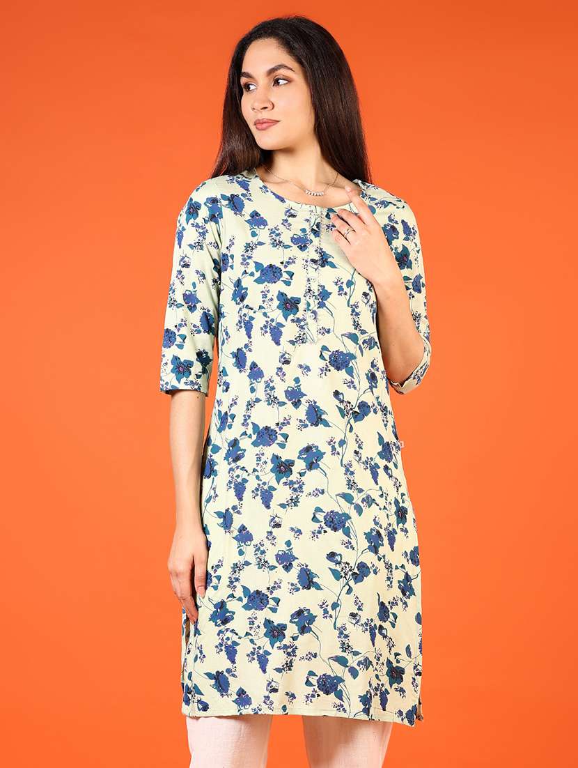women three quarter sleeve straight kurta