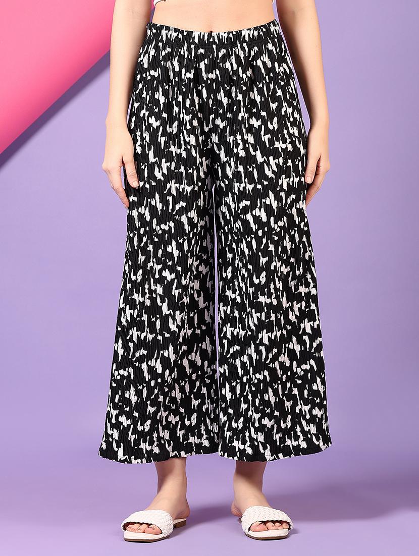 women printed mid rise wide leg trouser