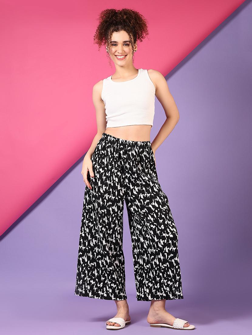 women printed mid rise wide leg trouser - 21610179 - Standard Image - 3
