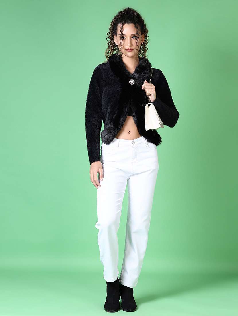 women black solid long sleeve shrug - 21610200 -  Standard Image - 3