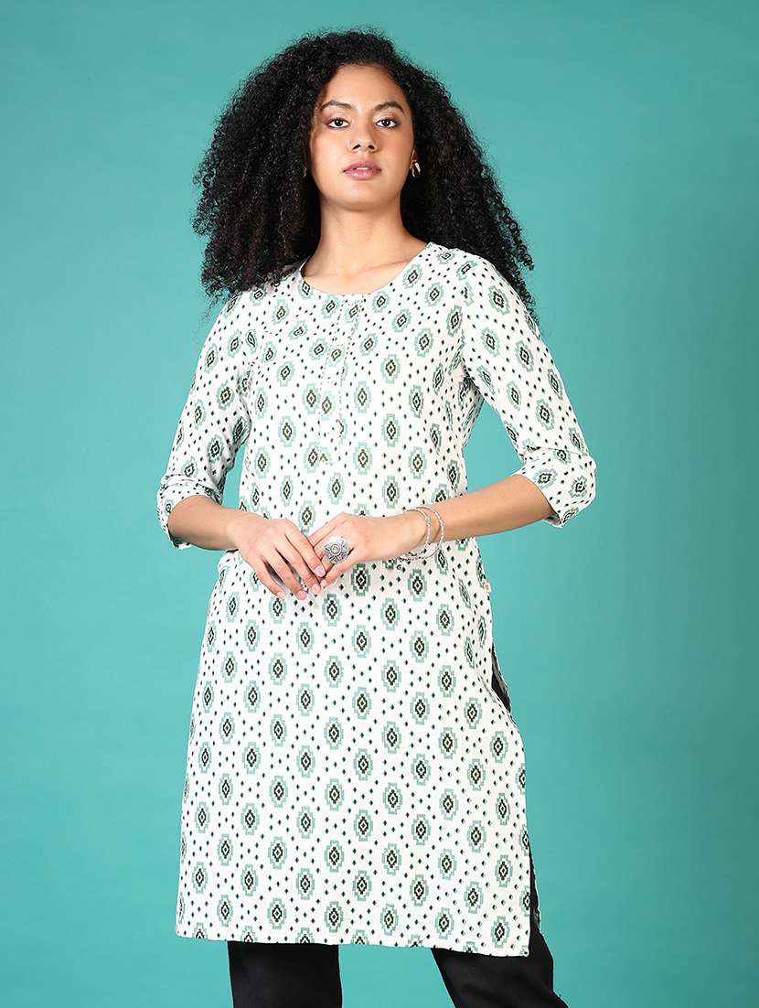 women printed round neck straight kurta