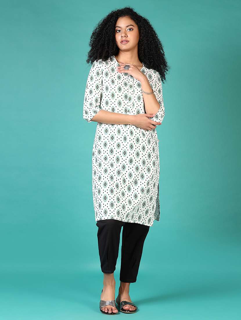 women printed round neck straight kurta - 21610228 -  Standard Image - 3