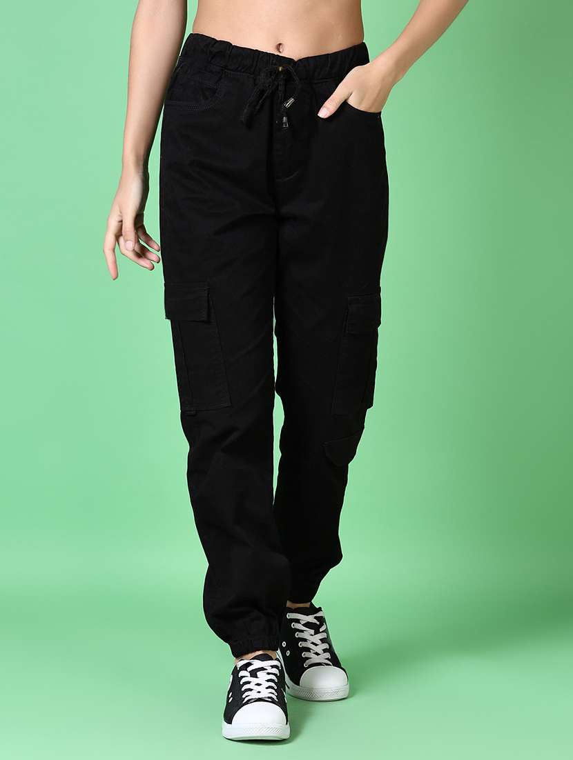 women solid mid rise cargo