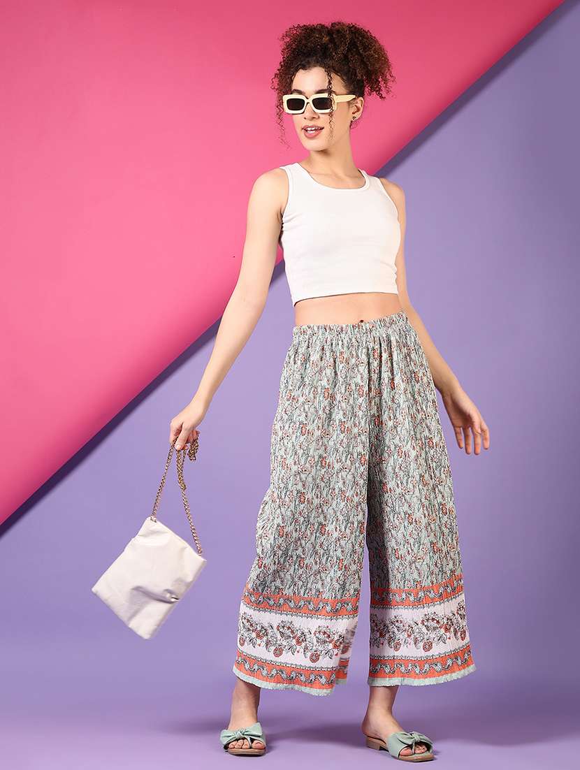 printed cotton blend trouser wide leg - 21610287 -  Standard Image - 3
