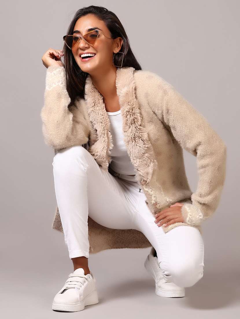 Women Self Designed Long Sleeve Cardigan - 21610374 -  Standard Image - 3