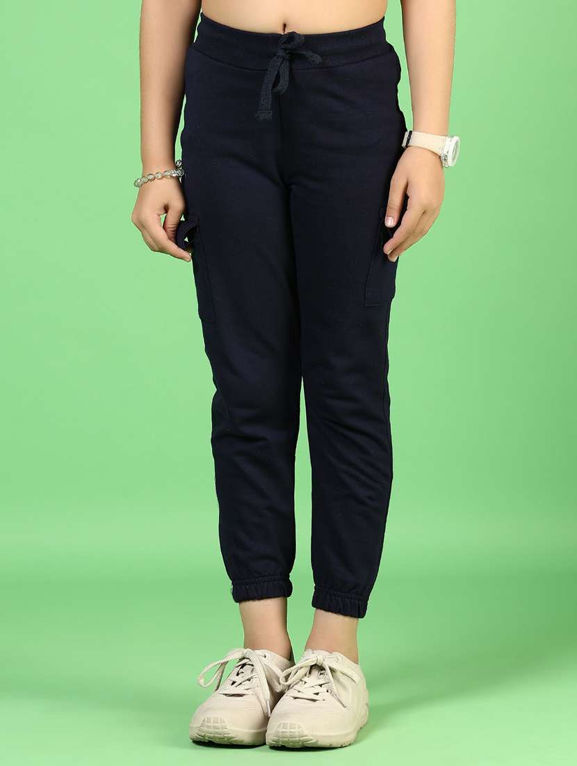 girls solid mid rise cargo jogger