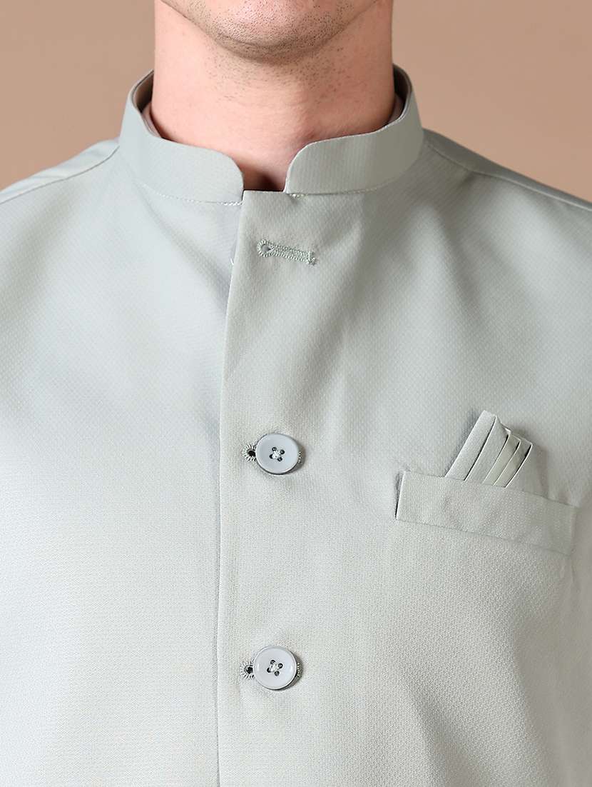 men solid mandarin collar sleeveless nehru jacket - 21610483 -  Standard Image - 3