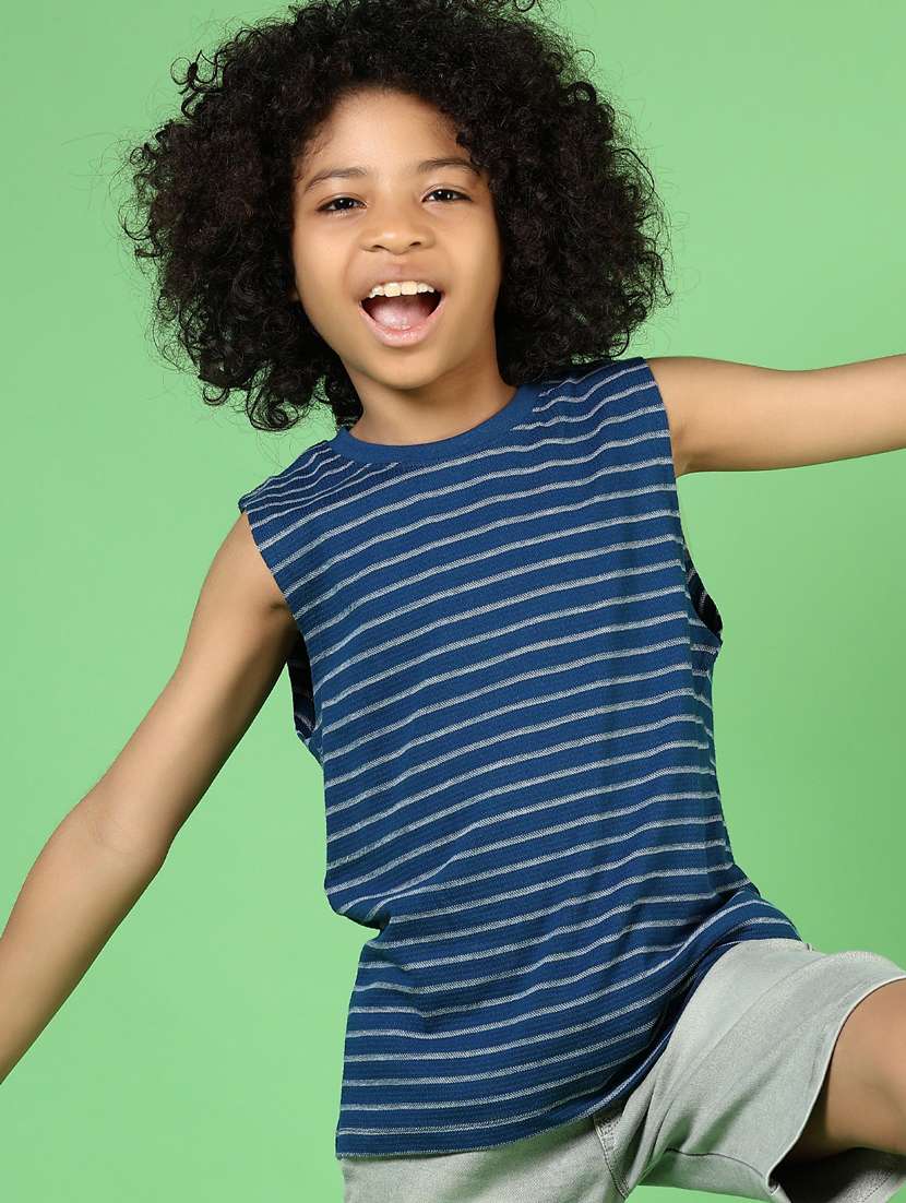boys blue striped sleeveless t-shirt