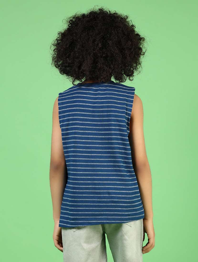 Boys Blue Striped Sleeveless T-shirt - 21610613 -  Standard Image - 3