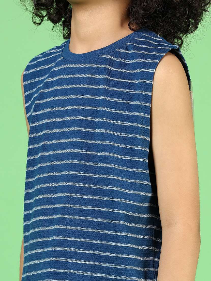 Boys Blue Striped Sleeveless T-shirt - 21610613 -  Standard Image - 5