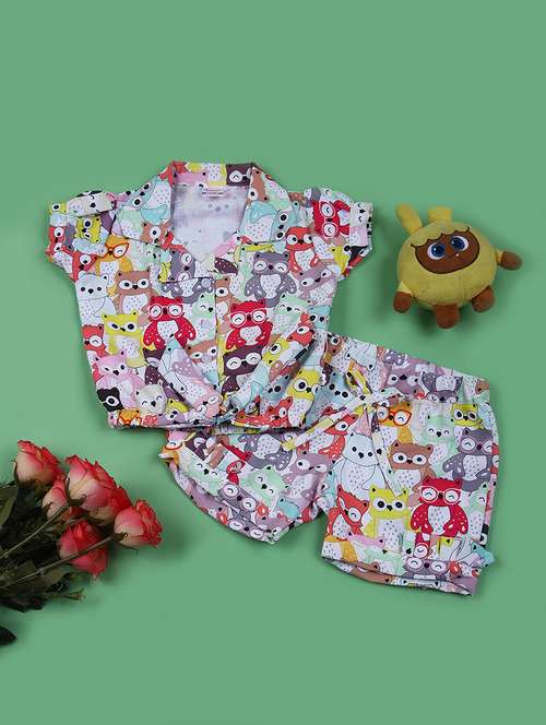 girls printed top & shorts set