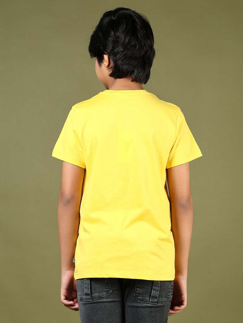 boys yellow chest print round neck t-shirt - 21611016 -  Standard Image - 3