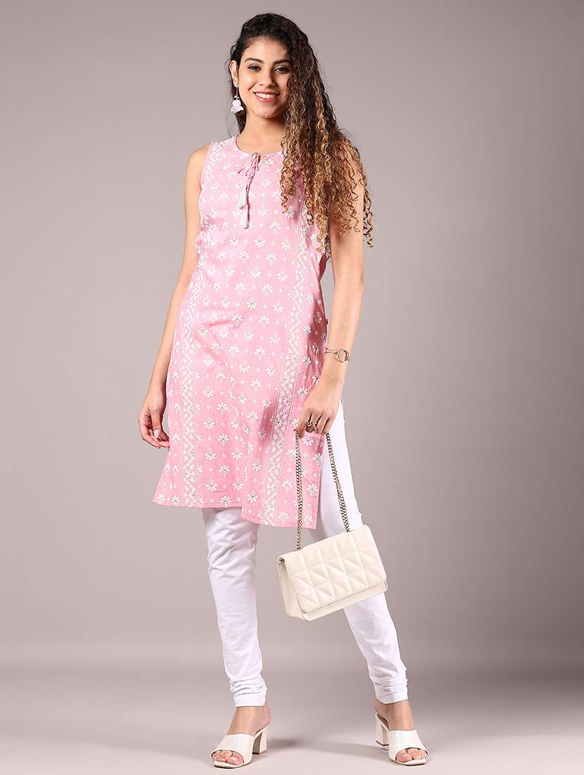 women pink printed sleeveless straight kurta - 21611047 - Standard Image - 5