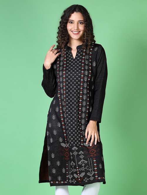 women self design long sleeve kurta - 21611218 -  Standard Image - 0