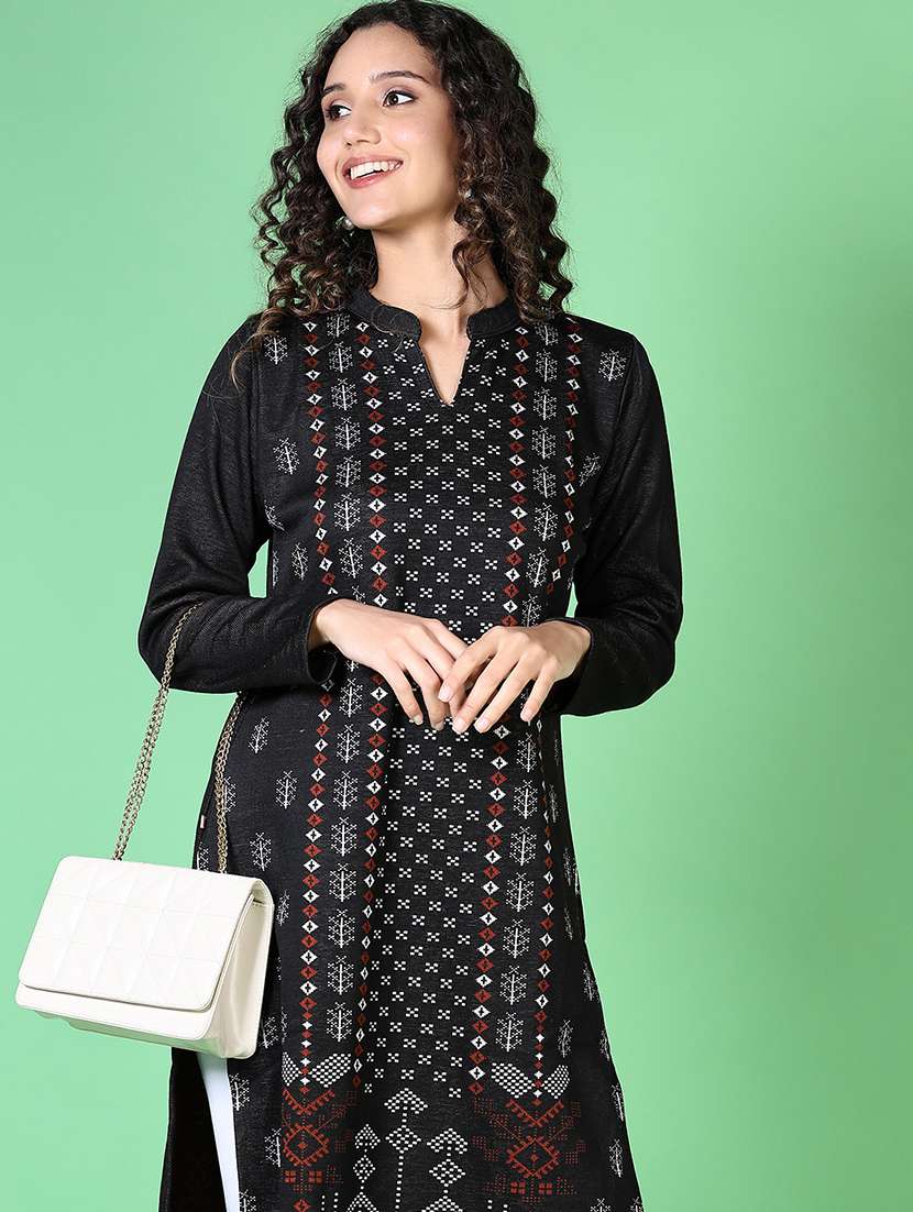 women self design long sleeve kurta - 21611218 -  Standard Image - 3