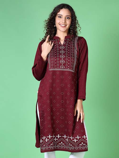 women self design long sleeve kurta - 21611221 -  Standard Image - 0
