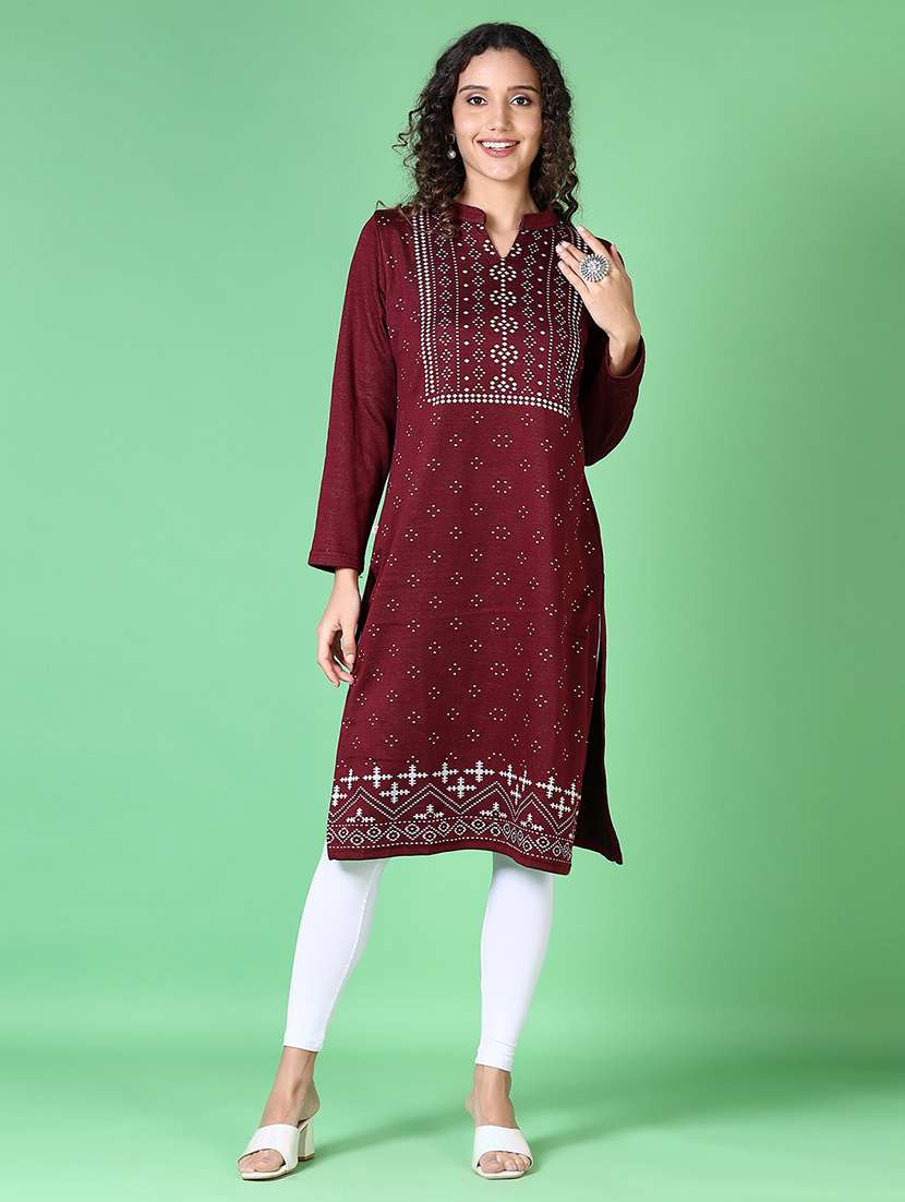 women self design long sleeve kurta - 21611221 -  Standard Image - 3