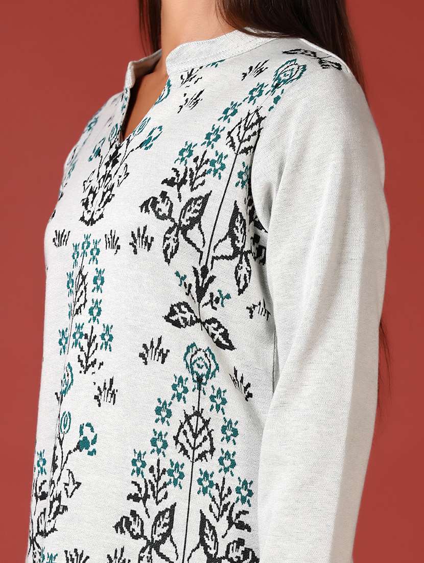 women self design long sleeve woolen kurta - 21611222 -  Standard Image - 5