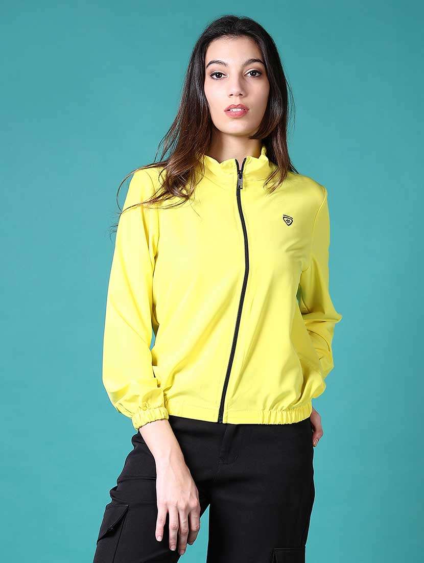 women yellow solid long sleeve regular jacket