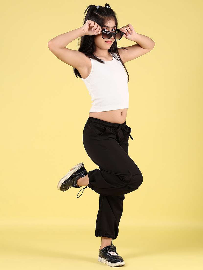 girls solid mid rise relaxed fit jogger - 21611327 -  Standard Image - 5